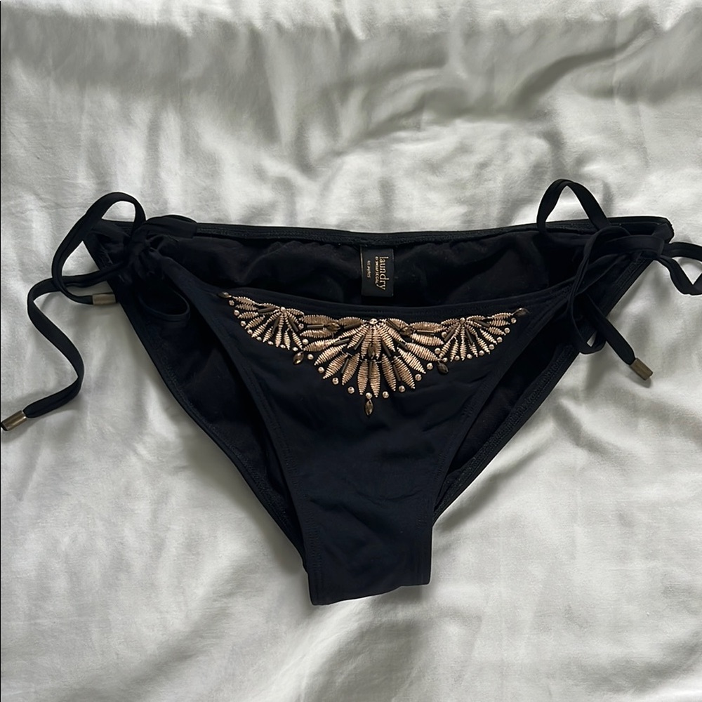 Laundry By Shelli Segal Black Bikini Bottom with Gold Accents